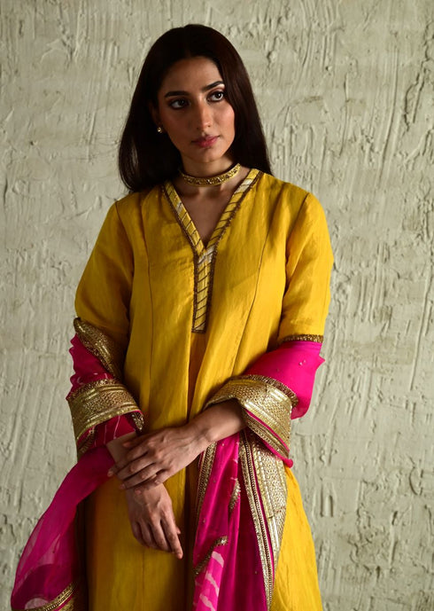 Meera yellow sashiko dress