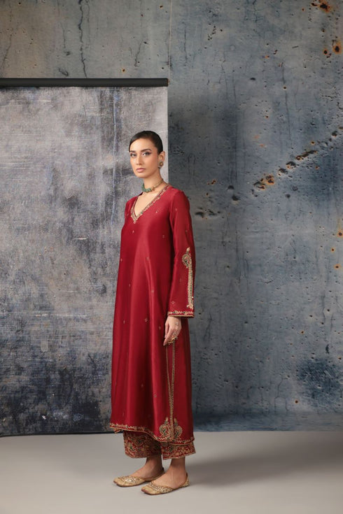 Mehrang maroon applique kurta set