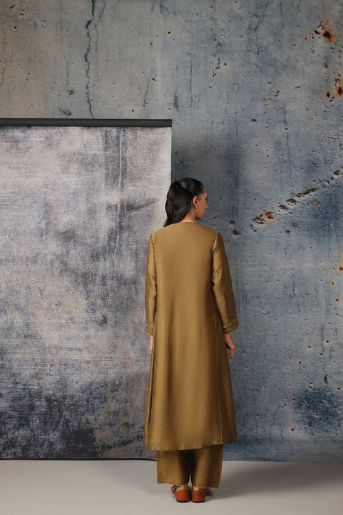 Mehrang olive green frockstyle kurta set