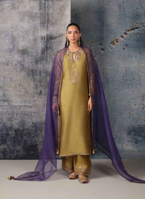 Mehrang olive green straight long kurta set
