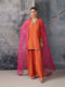 Mehrang orange V neck short kurta set