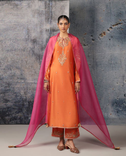 Mehrang orange straight long kurta set