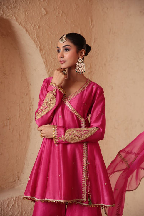 Mehrang pink angrakha sharara set
