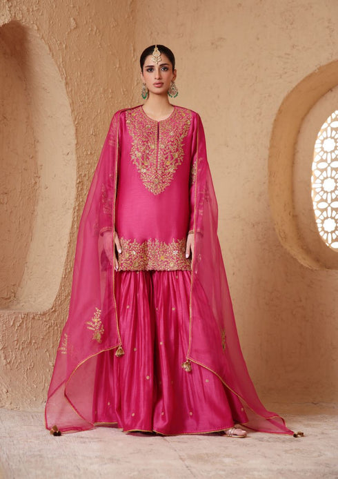 Mehrang pink heavy sharara set