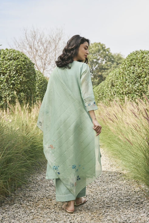 Mint floral embroidered kurta set