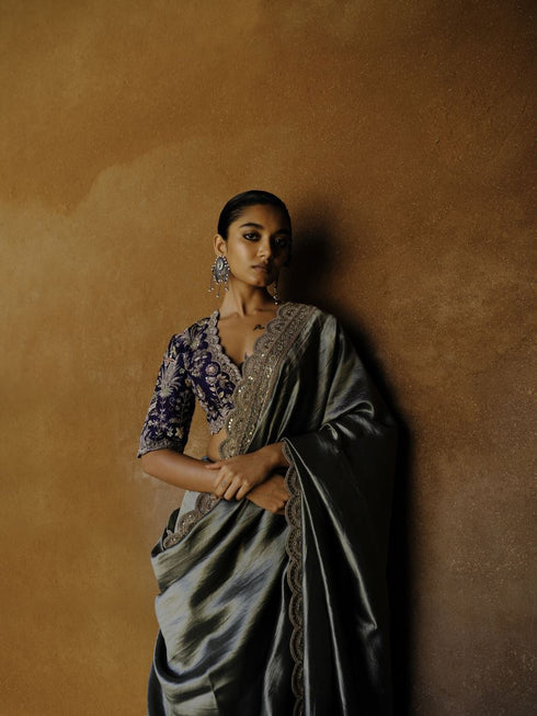 Mint sari with purple blouse