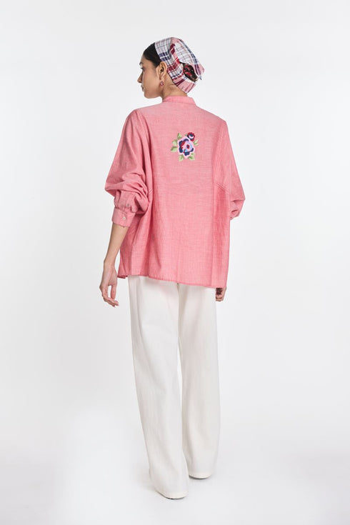 Mistletoe panel salmon pink shirt