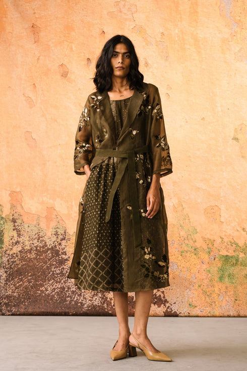 Mist olive jacket dress set