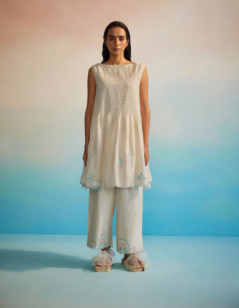 Miyabi ivory ruching dress set