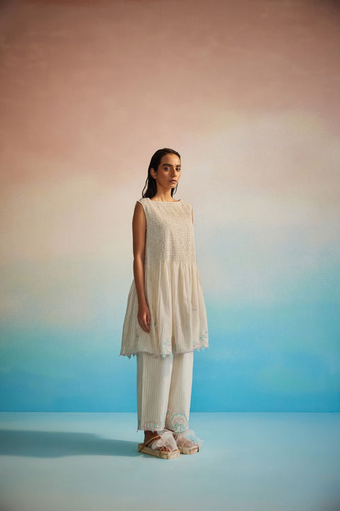 Miyabi ivory ruching dress set