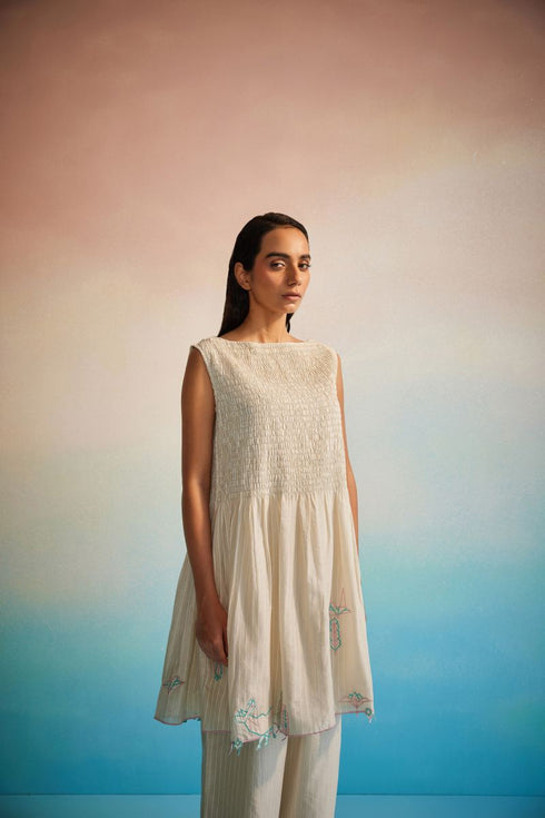 Miyabi ivory ruching dress set