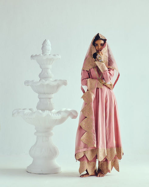 Mohabbat old rose anarkali with flare pants and dupatta
