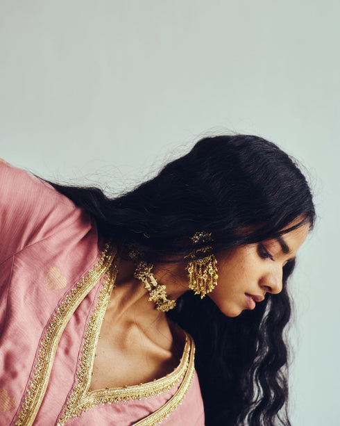 Mohabbat old rose anarkali with flare pants and dupatta