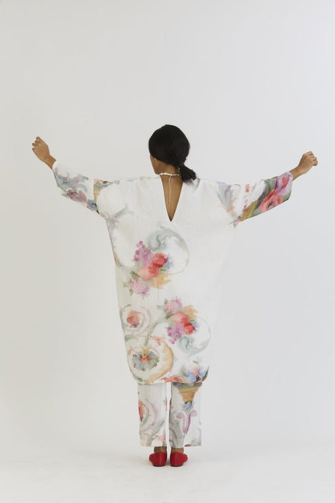 Morello white linen kaftan kurta set