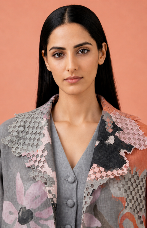 Mosaic ikat cutwork layered set