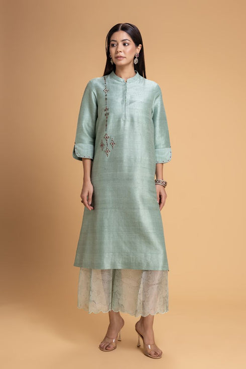 Mosiac aqua embroidered kurta set