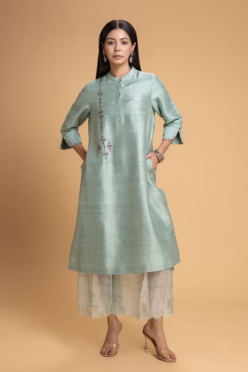 Mosiac aqua embroidered kurta set