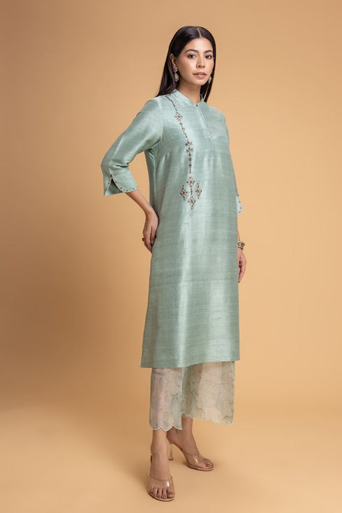 Mosiac aqua embroidered kurta set