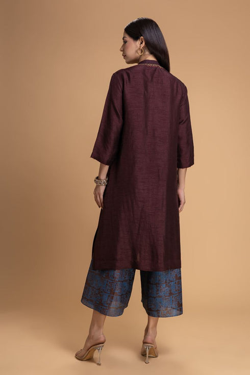 Mosiac brown embroidered kurta set