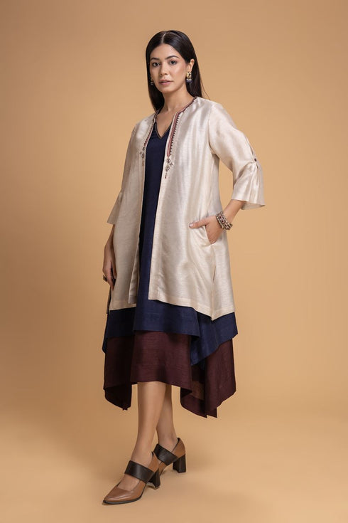 Mosiac ivory and dark blue layered dress