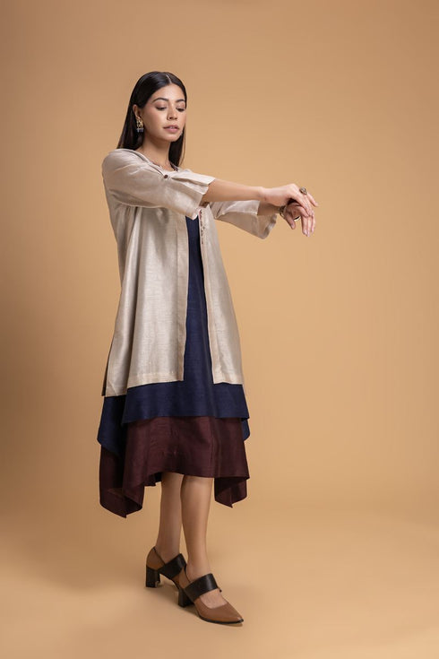 Mosiac ivory and dark blue layered dress