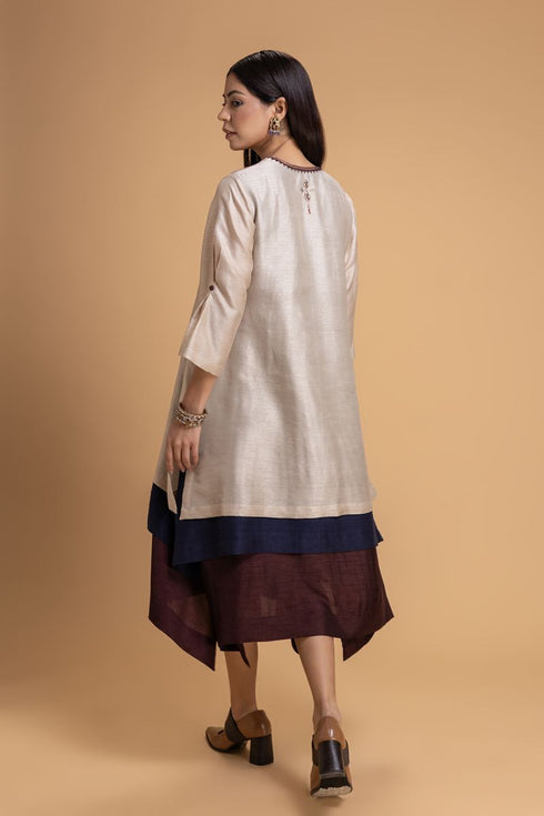 Mosiac ivory and dark blue layered dress