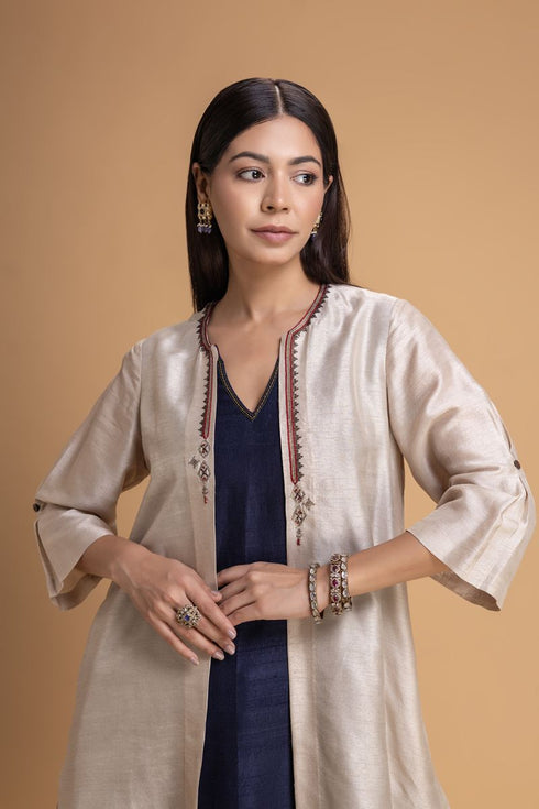 Mosiac ivory and dark blue layered dress