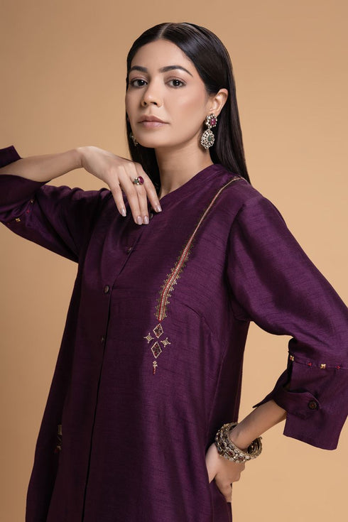 Mosiac purple embroidered kurta set