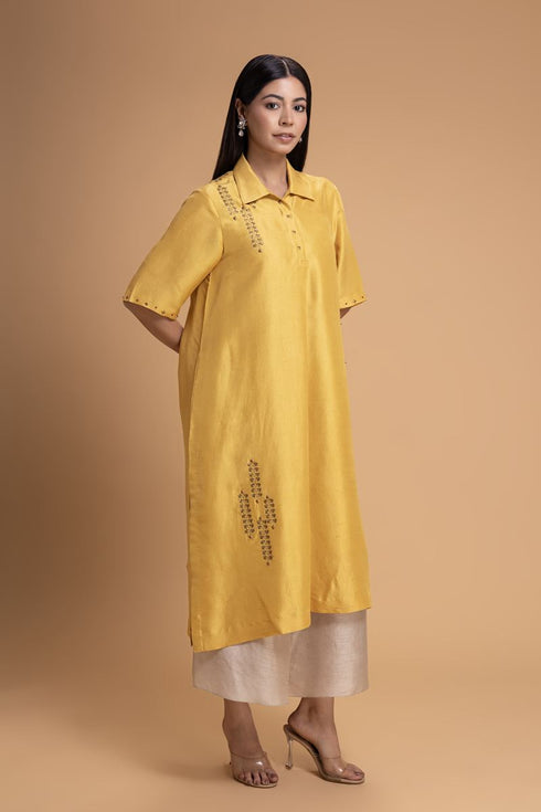 Mosiac yellow embroidered kurta set