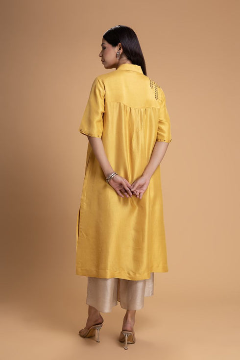 Mosiac yellow embroidered kurta set