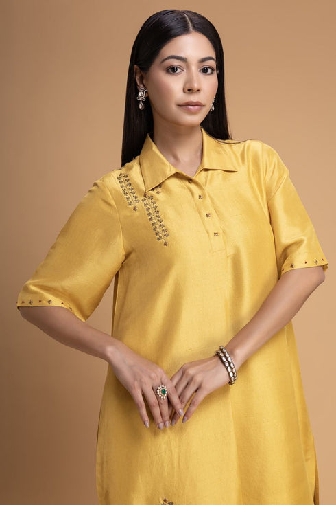 Mosiac yellow embroidered kurta set