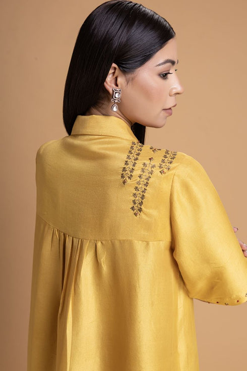 Mosiac yellow embroidered kurta set