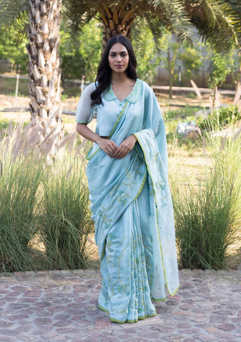 Moss & Mist embroidered sari