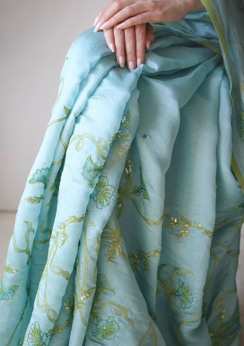 Moss & Mist embroidered sari