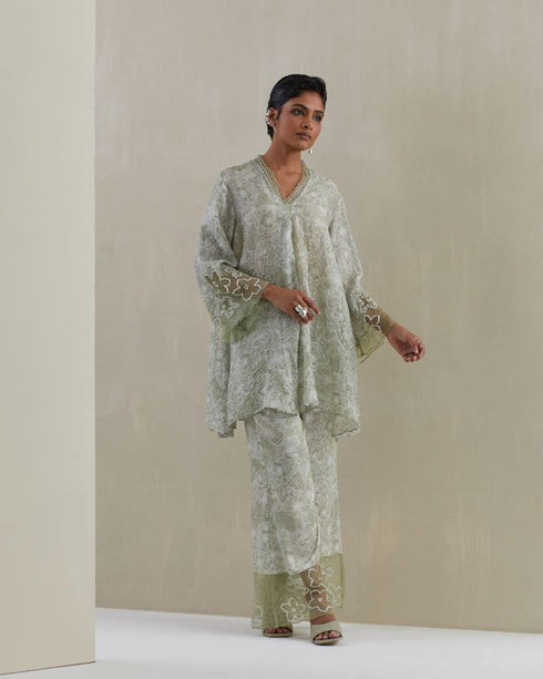 Moss crushed bell-bottom set