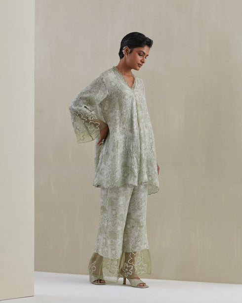 Moss crushed bell-bottom set