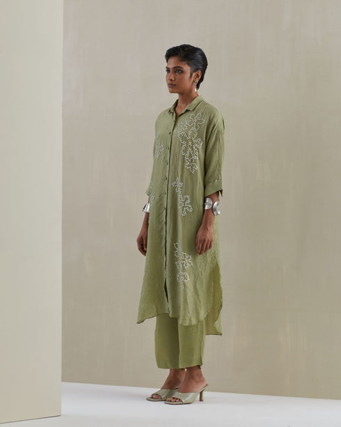 Moss crushed long shirt set