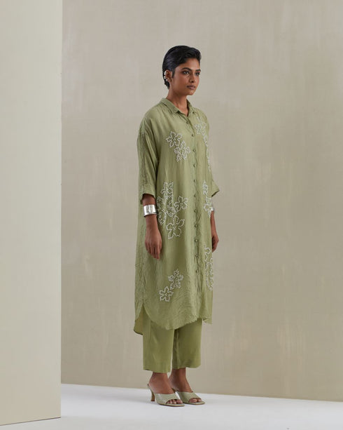Moss crushed long shirt set