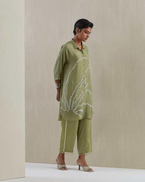 Moss crushed shirt co-ord set