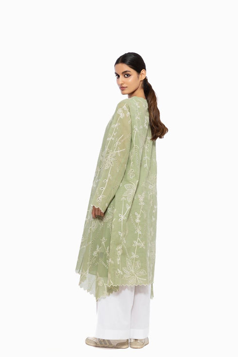 Moss green cutwork embroidered handloom cotton tunic