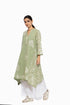 Moss green thread embroidered handloom cotton kurta