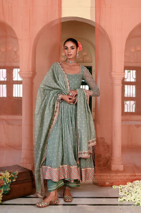 Moti mahal green anarkali set