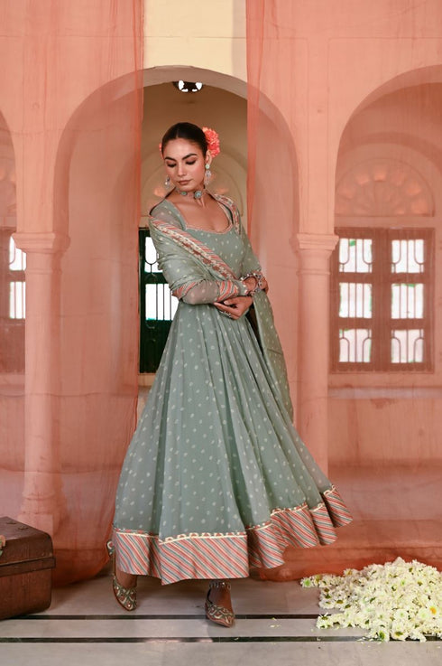 Moti mahal green anarkali set