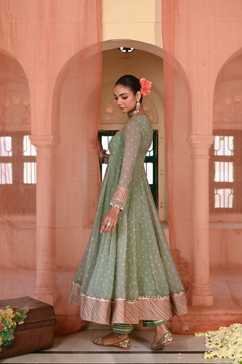 Moti mahal green anarkali set