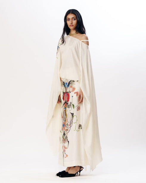 Multicolor one shoulder drape top with skirt