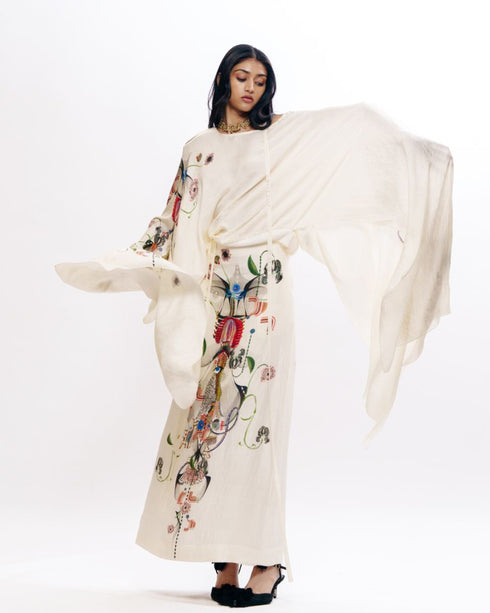 Multicolor one shoulder drape top with skirt