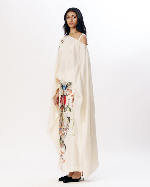 Multicolor one shoulder drape top with skirt