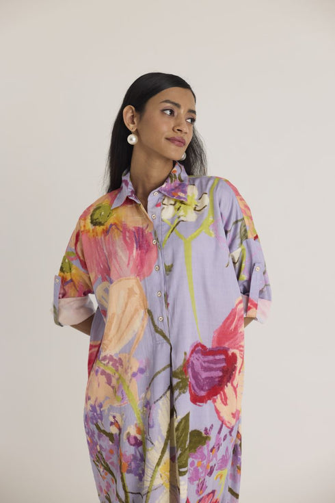 Multi color dolly purple shirt dress