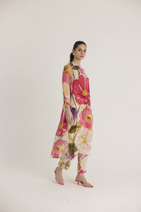 Multi color dolly white crepe long kurta set