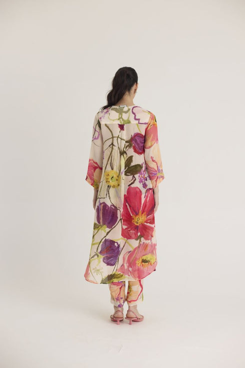 Multi color dolly white crepe long kurta set